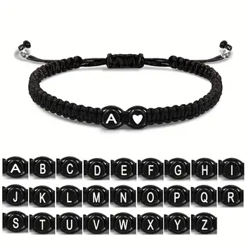26 Letters Initial Heart Bracelets Handmade Adjustable A-Z Name Braided Bracelets For…