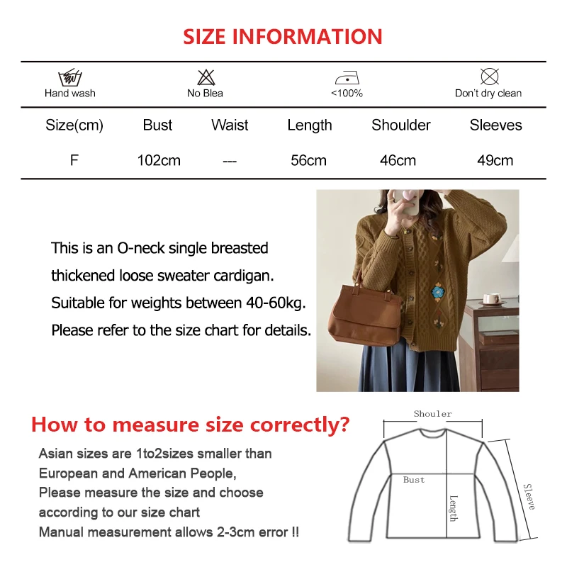 ABRINI Women Vintage Embroidery O-neck Sweater Cardigan Single Breasted Thickened Loose Knit Coat Fall Winter Warm Casual Coat
