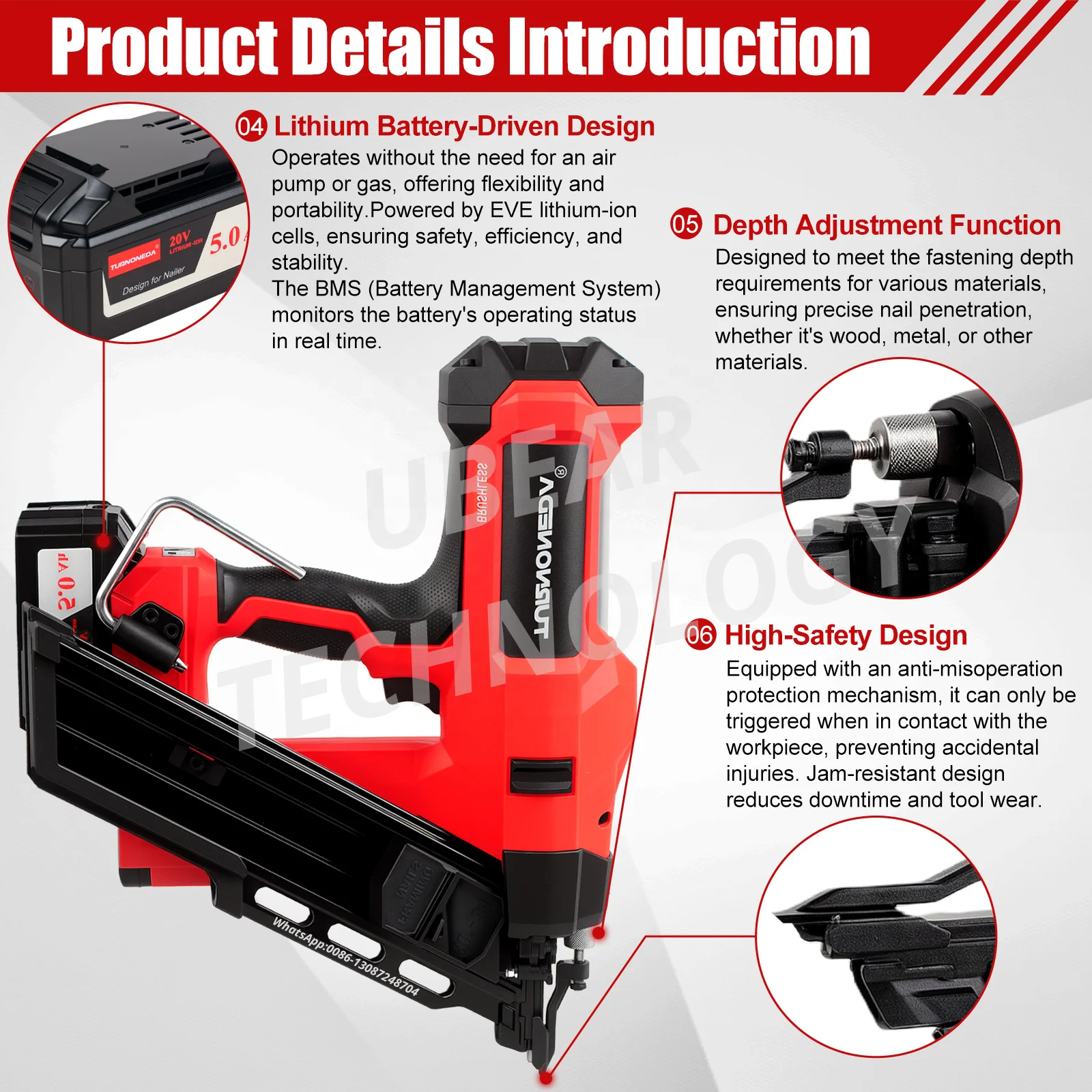 Hot 20V Best Cordless Power Nailing Tool Lithium Battery 34 Degree Frame Nailer Electric Roof Nail Gun for Woodworking Structure - Image 4