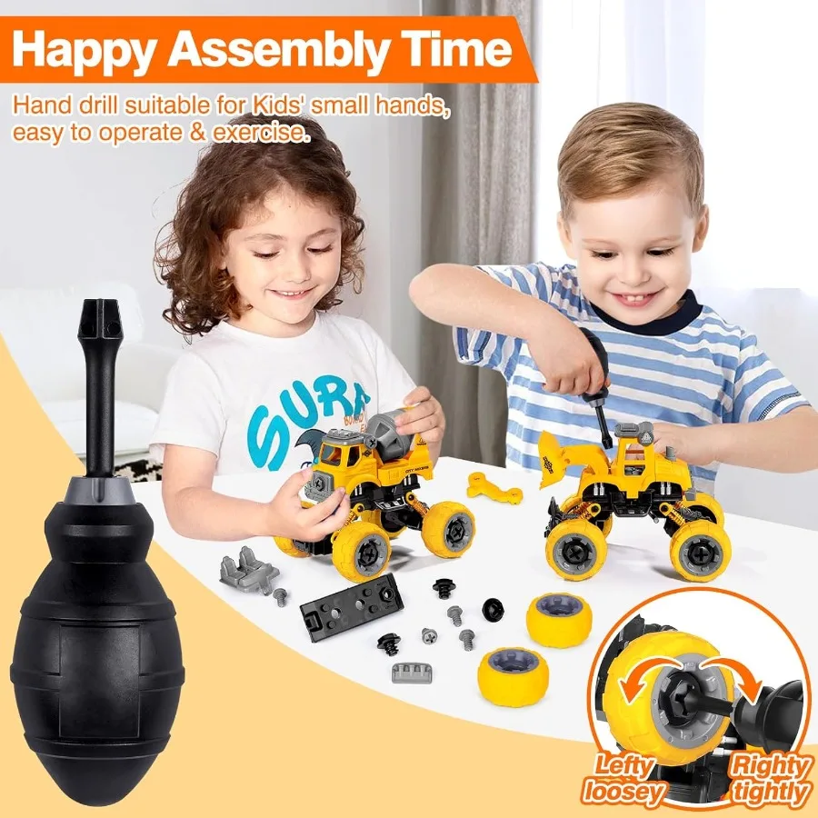 Jouets à démonter pour garçons de 4 ans, 4 pièces, jouets de Construction avec perceuse électrique, assemblage de bricolage, jouets à tige de Construction, camions cadeaux pour