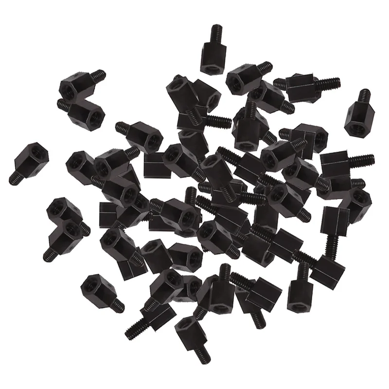 500X placa base Nylon Hex separador roscado espaciador M3 rosca 6 + 6Mm negro-ABQU