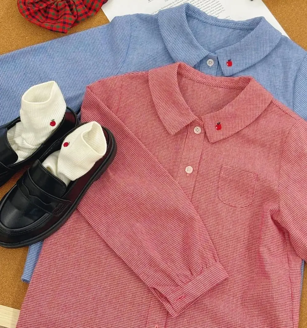 

Autumn baby tops kids clothes cotton casual boys and girls Checkered student style shirt