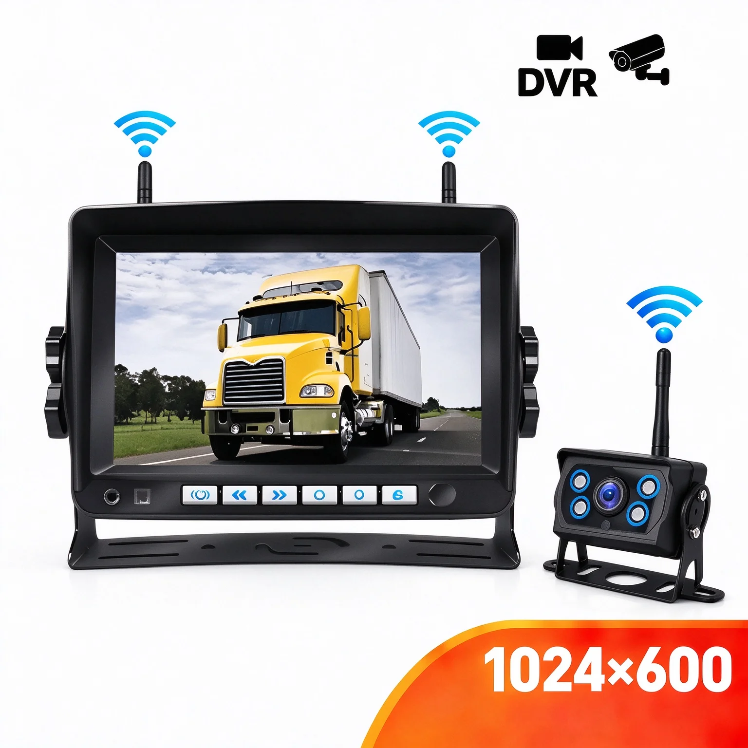 9 Inch Wireless Truck Monitor 720P IR Night Vision Camera IPS Display for Truck Trailer RV Reversing Safety