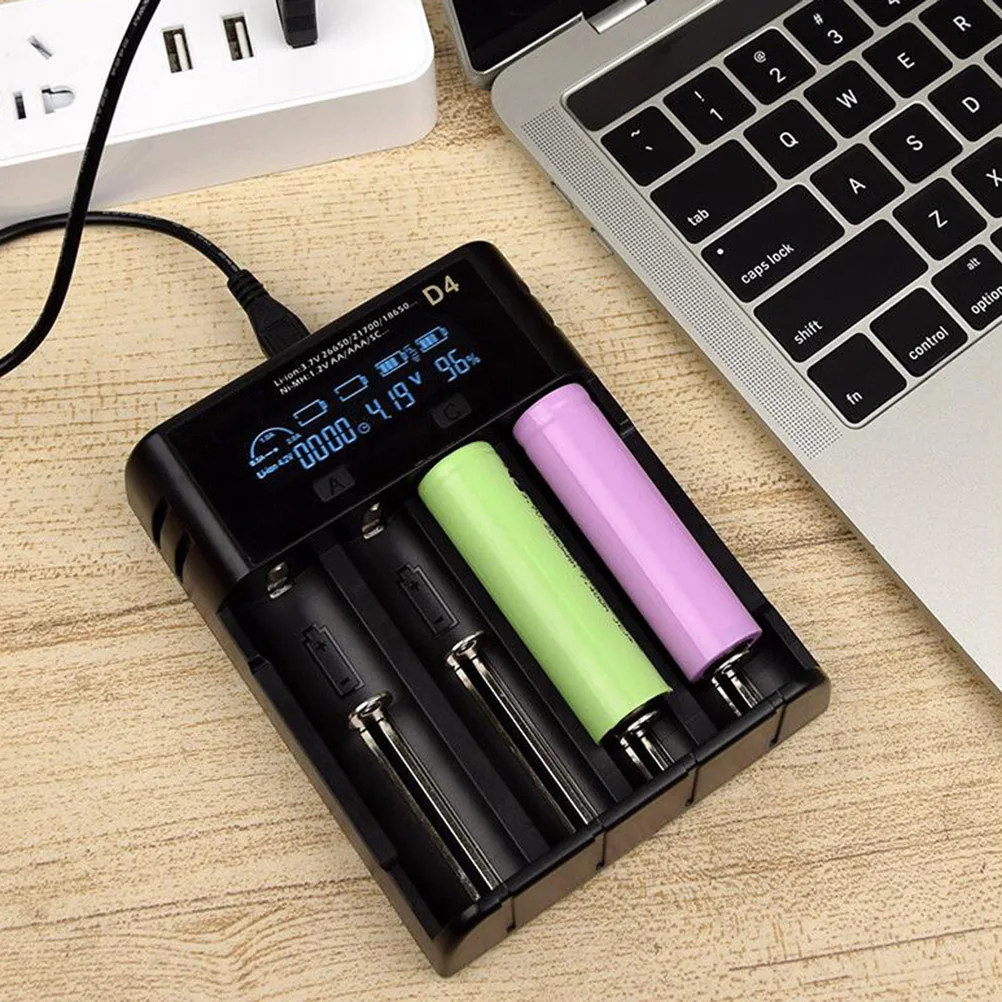

4 Bay Smart with LCD Display for Aa Aaa C F6 Rechargeable Cells USB Powered Charging Station with Anti Reverse