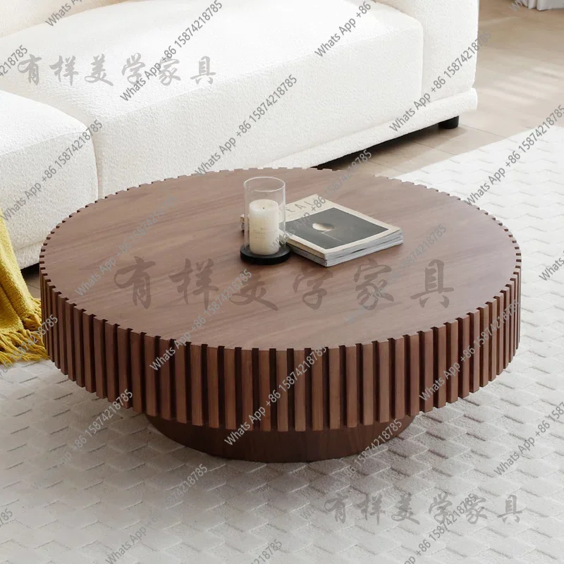 

French retro style small apartment living room solid wood coffee table gear round coffee table Nordic