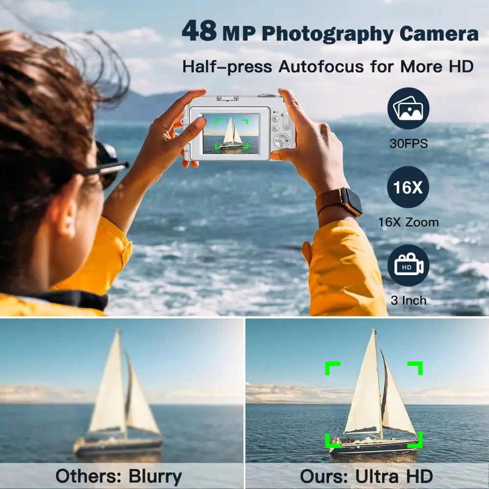 كاميرا رقمية MELCAM بدقة 4K بدقة 48 ميجابكسل للتصوير الفوتوغرافي والفيديو بتركيز تلقائي مضاد للاهتزاز وكاميرا تسجيل فيديو 180 ° شاشة الوجه + بطاقة TF 32G #3
