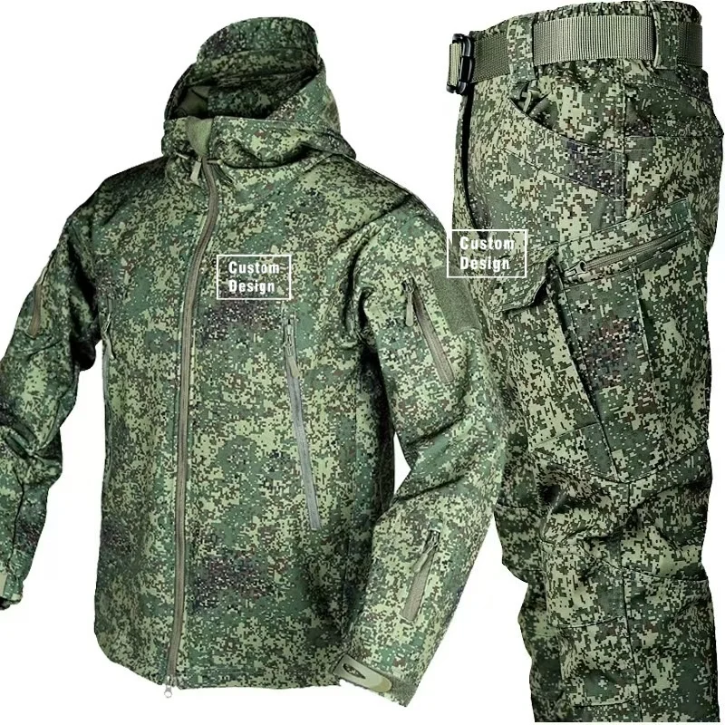 Custom Design Outdoor Military Outerwear Sets Tactical Cargo camouflage Fleece Warm SoftShell Man Jackets Coat Men's Sets
