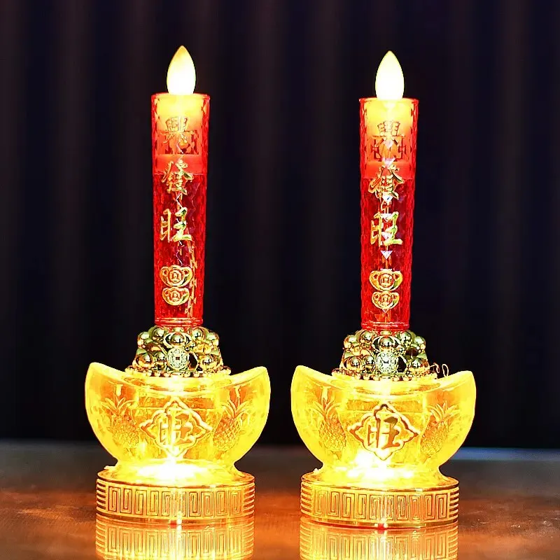 NEW 2pcs LED Simulation Flame Candle Lamp Buddhist Electric Light Guanyin Enshrined Ornament Home Fengdhui Decoration