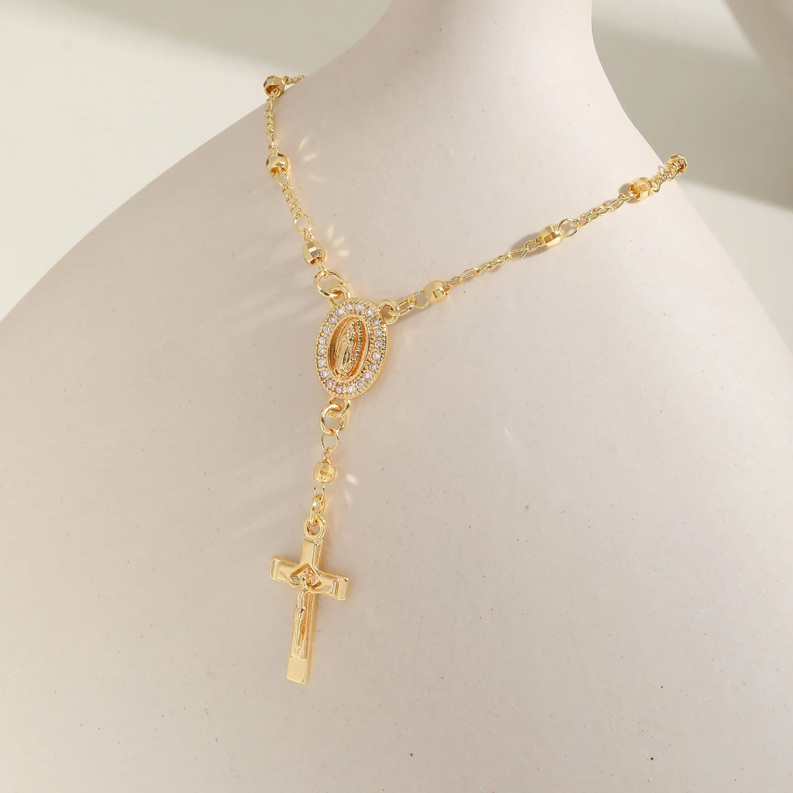 Y-Shaped Religious Virgin Mary Beaded Necklace for Women, Holy Rosary Cross Jesus Pendant Necklace,Christianity Prayer Jewelry