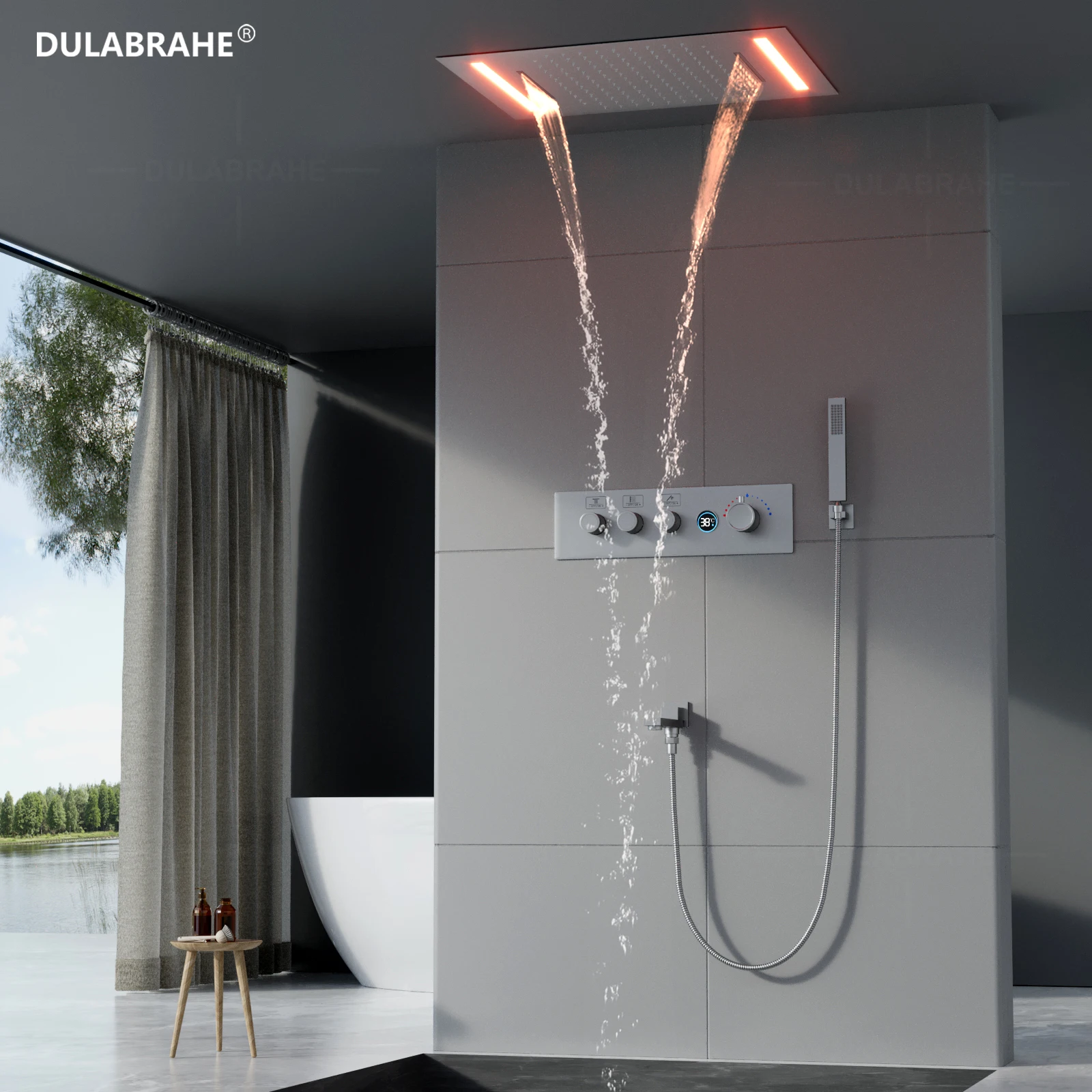 Shower Panel Smart Digital LED Shower System with Bubble Faucet Stainless Steel Shower Unit Bathroom Thermostatic Shower