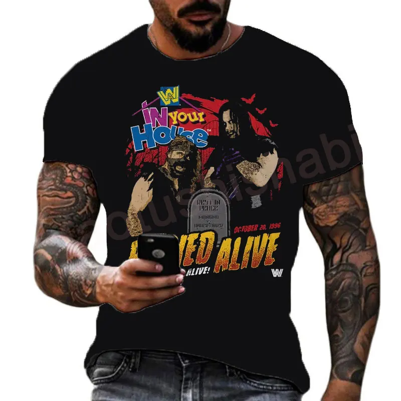 الصيف الرجال ثلاثية الأبعاد الطباعة المصارع الشهير Undertaker تي شيرت الأطفال الشارع الجولة الرقبة الرياضة قمة الموضة الكبيرة ملابس جديدة