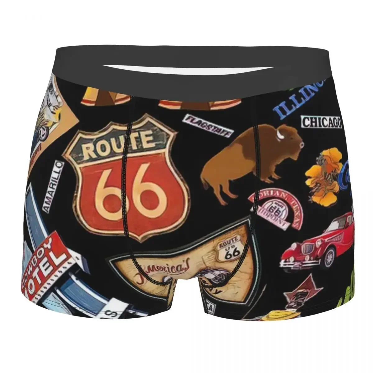 Route 66 Underpants Breathbale Panties Male Underwear Print Shorts Boxer Briefs