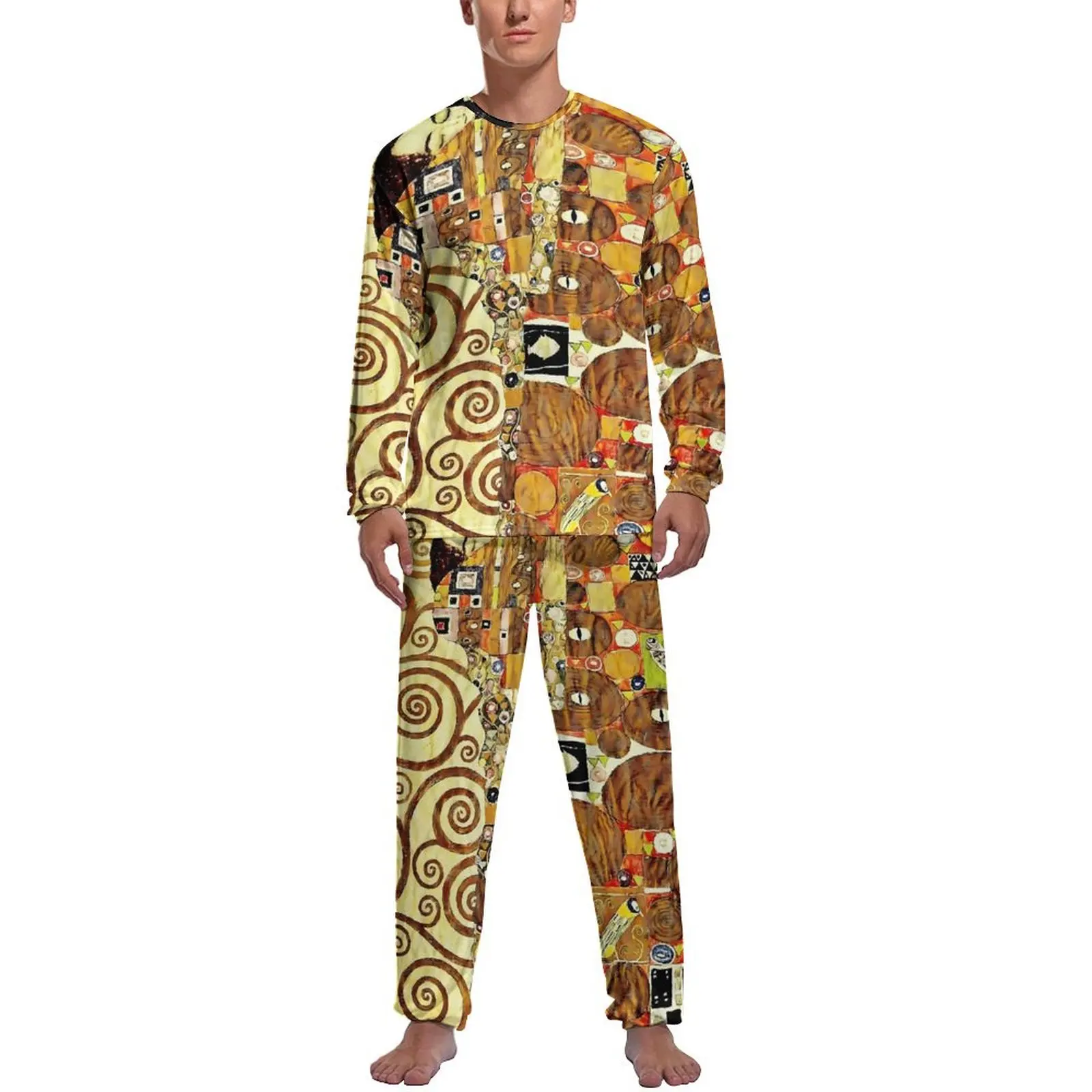 

Gustav Klimt Detail Pajamas Men The Trees of Life Warm Sleepwear Winter Long Sleeve 2 Piece Casual Design Pajama Sets