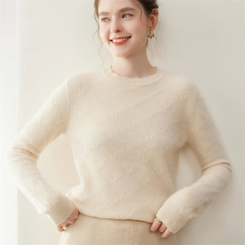 اختيار المرأة 100% سترة الكشمير المعنقة س الرقبة البلوز الماس كتلة نمط Preppy الكشمير تريكو الخريف الشتاء ملابس علوية سميكة