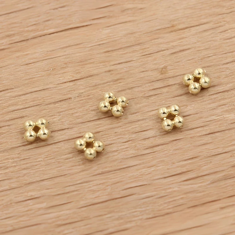 14K emas diisi Quad Bead spacer Lot, rangkaian temuan rantai, aksesoris DIY, perhiasan emas, manik-manik biji, 1mm