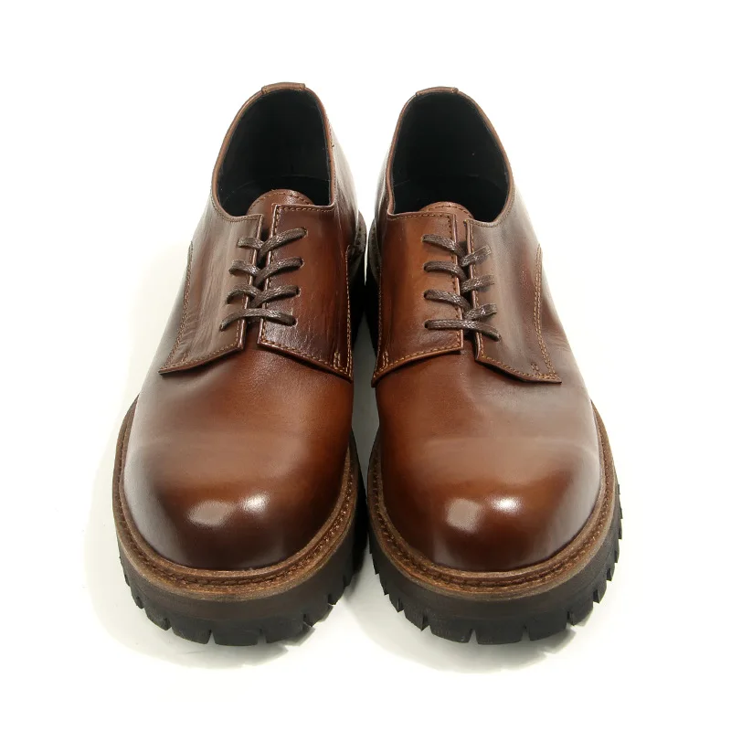 Retro Horse Leather Round Head Derby Leather Shoes Hand-polished and Old Tooling Casual Men's Shoes