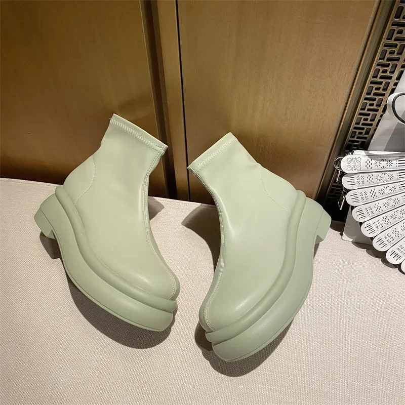 Solid Color Ankle Boots Slip On Women Shoes Fashion Leisure Booties Spring Autumn New Cozy Round Toe Zapatos Mujer INS Hot Sale