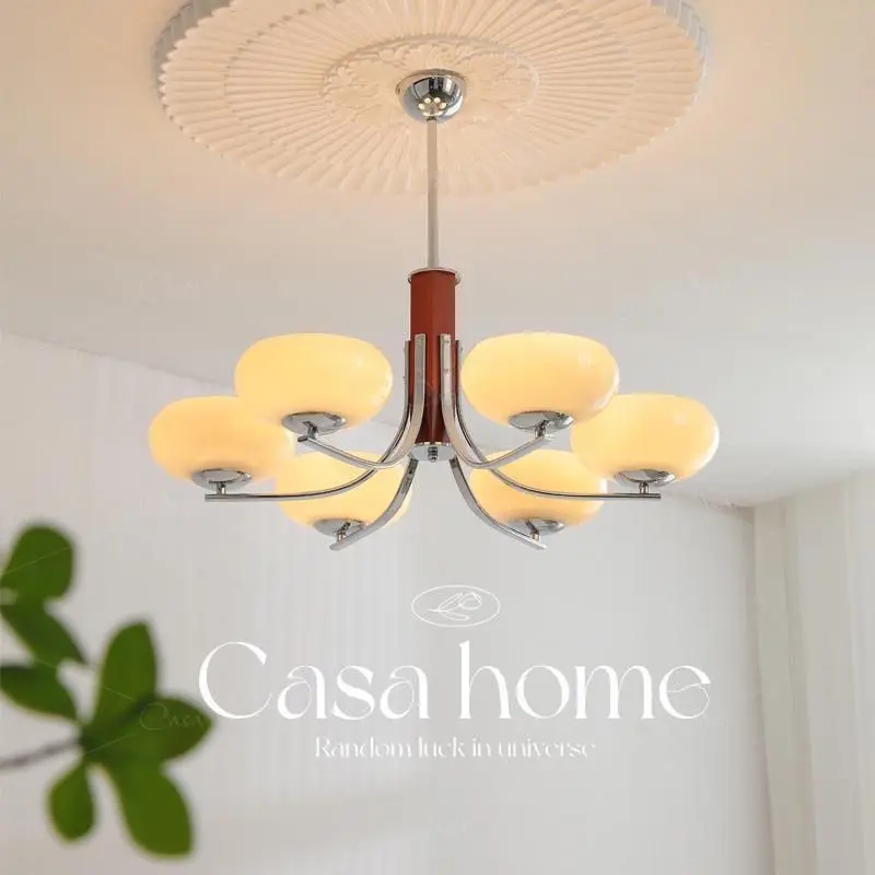 

Vintage Nordic Solid Wood Living Room Bedroom Dining Room Chandelier French Retro Medieval Wood Glass Lampshade Chandelier