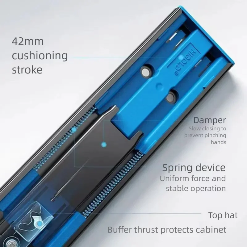 Dual‑Spring Soft Close Drawer Slides 3‑Section Full Extension Ball Bearing Silent Cabinet Slide Rail