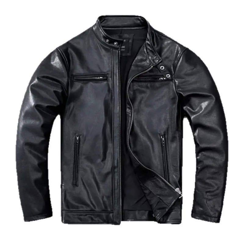 캐주얼 남성 가죽 반팔 스탠드 칼라 스타일 베지터블 태닝 오일 왁스 가공