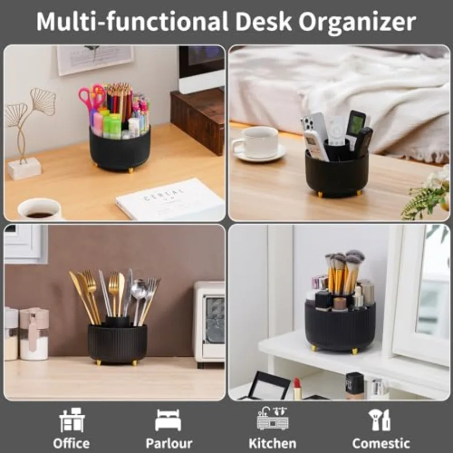 Desk Organizer, 360-Degree Rotating Pen Holder, Desk Organizers and Accessories with 5 Compartments Pencil Holder, Art Supply S