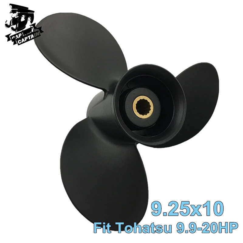 Captain Propeller Boat 9.25x10 Fit Tohatsu Outboard 9.9HP 15HP 18HP 20HP 14 Spline Aluminum High Thrust Propeller Marine 3 Blade