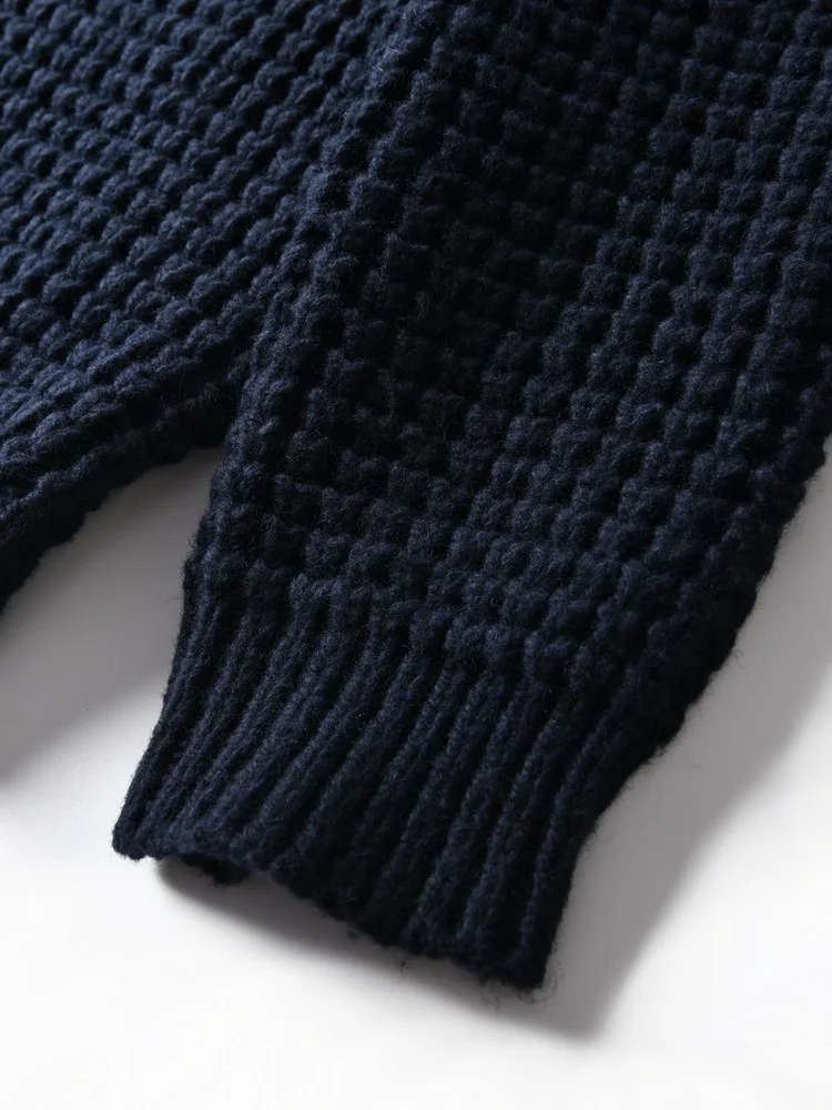Eu Vintage 100% Wool Chunky Knit Sweater for Men - Yama-otoko Style Autumn Winter Loose Fit Casual Shawl Collar Cardigan Coat
