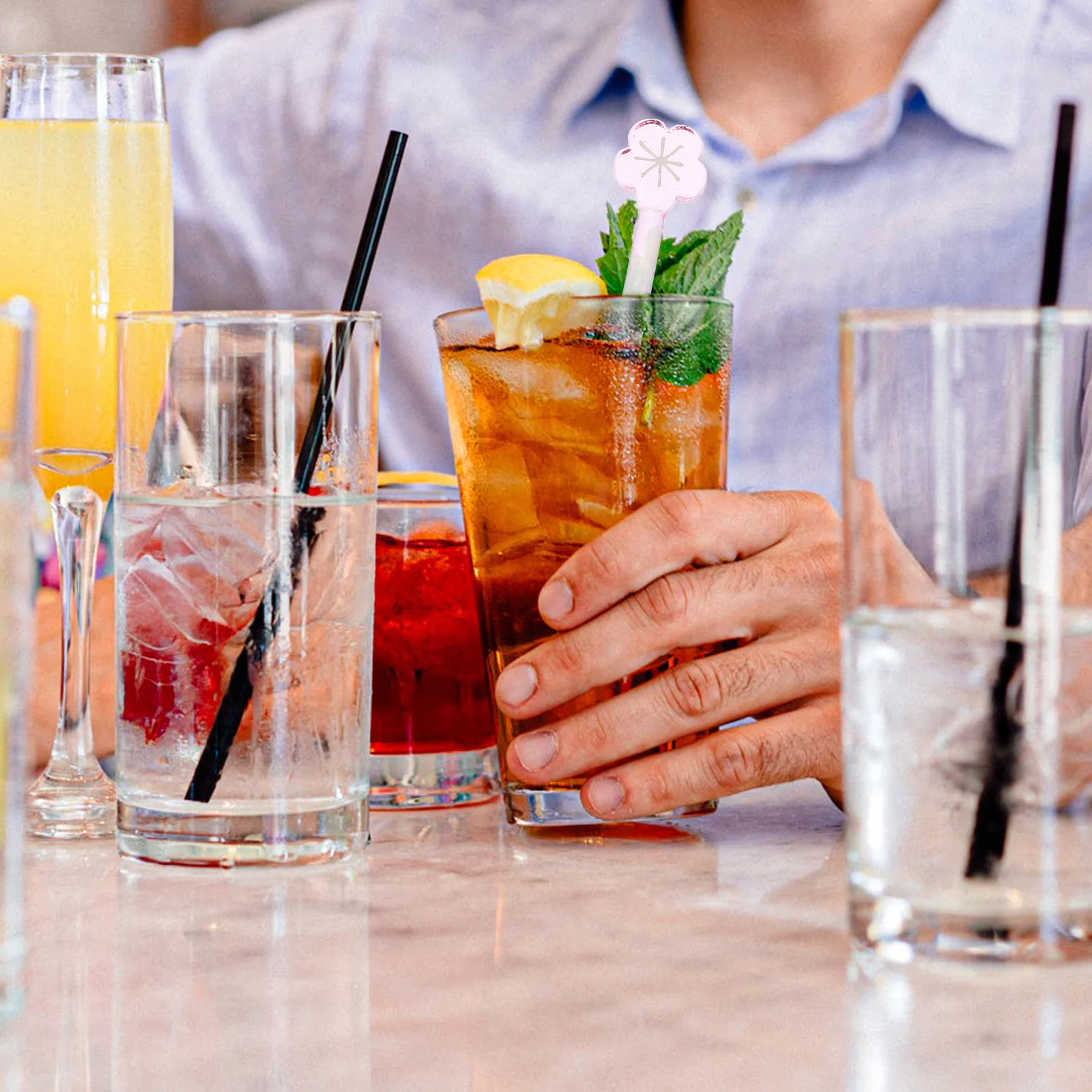 

2Pcs Flower Pattern Glass Stirring Stick High Quality Long Handle for Home Bar Parties Mixed Drinks Reusable Elegant Decorative