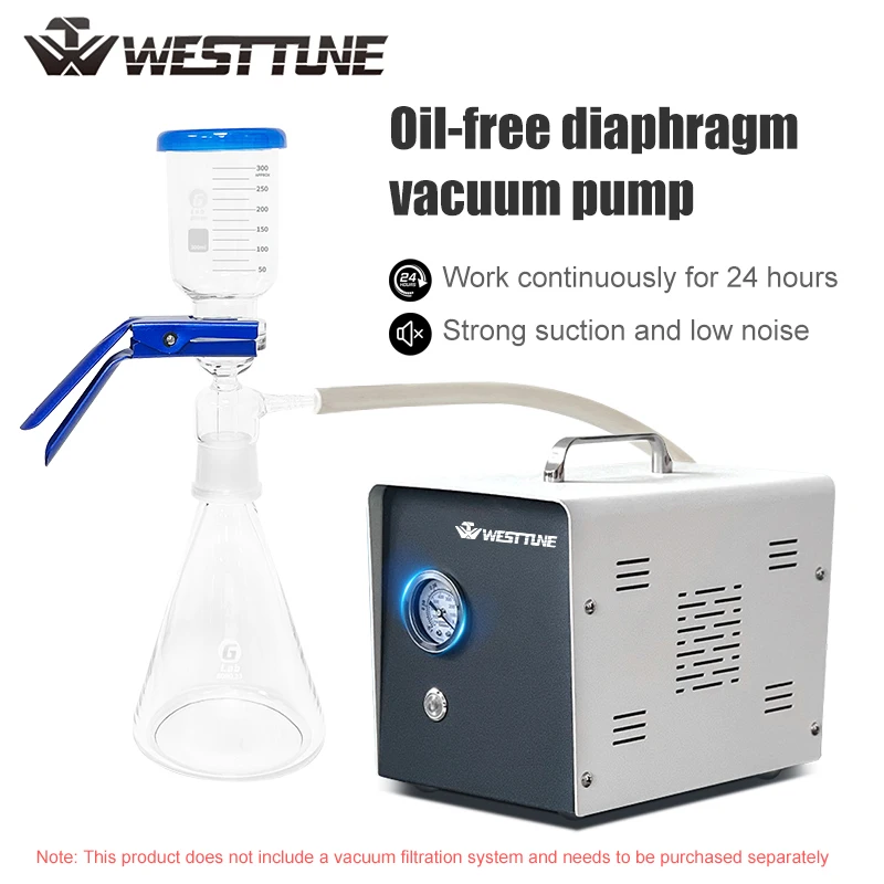 Westtune Lab Diaphragm Vacuum Adjustable Pressure Pump Portable Oilless Vacuum Filtration Pump for with 2 Types of Rubber Tubes