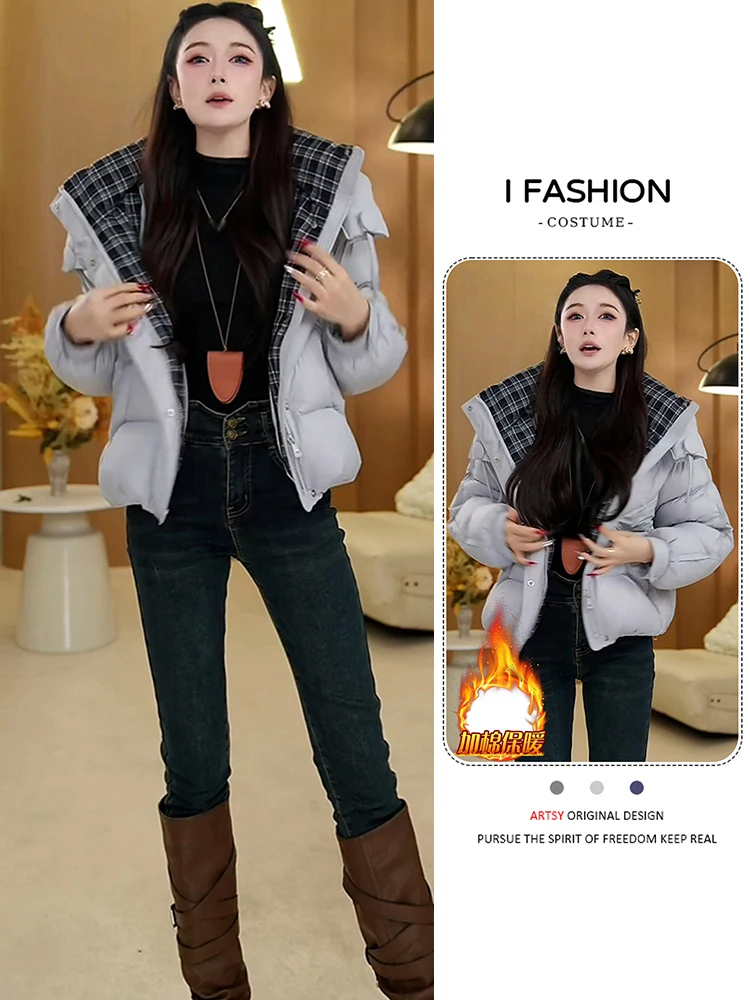 

Korean Sle Unique Design Fce Lined Thi Casual Women's down Cotton Jaet Winter New Faion High End Feeling