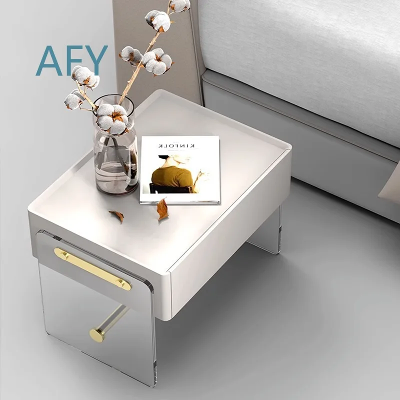 Acrylic Bedside Table for Italian Minimalist Design Modern Luxury Nightstand for Contemporary Bedroom Furniture