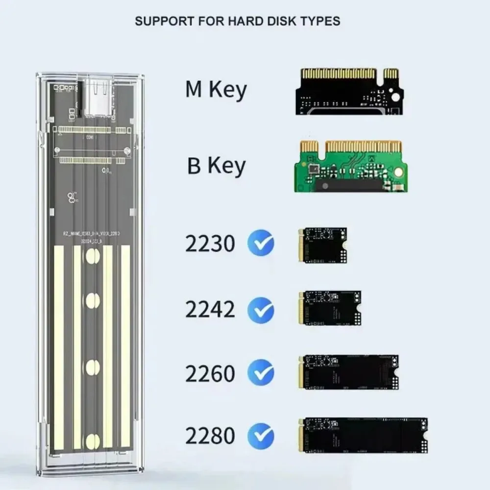 Obudowa KEBIDU M.2 NVME PCIe Protocol NGFF SATA SSD Przezroczysta USB Typ C 5/10Gbps PCI-E M2 SSD Zewnętrzna Obudowa Dysku Twardego — zdjęcie produktu 2