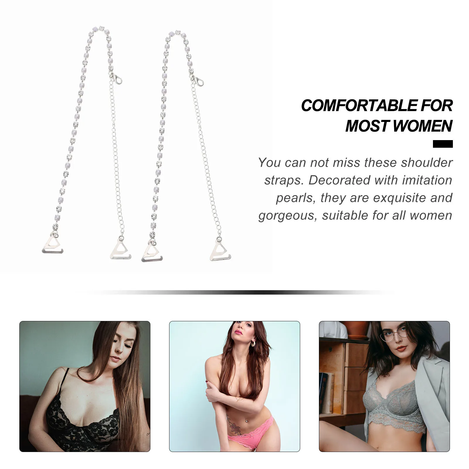 زوج واحد من أشرطة حمالات الصدر المصنوعة من اللؤلؤ الفاخر سهلة الإزالة بدون أكتاف ملابس داخلية غير مرئية فستان الزفاف وحزام الكتف