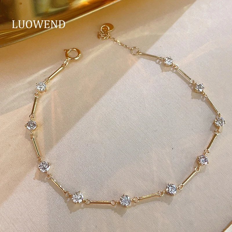 LUOWEND 100% 18K White/Yellow Gold Bracelet Elegant Style 1.0carat Real Natural Diamond Bracelet for Women High Wedding Jewelry