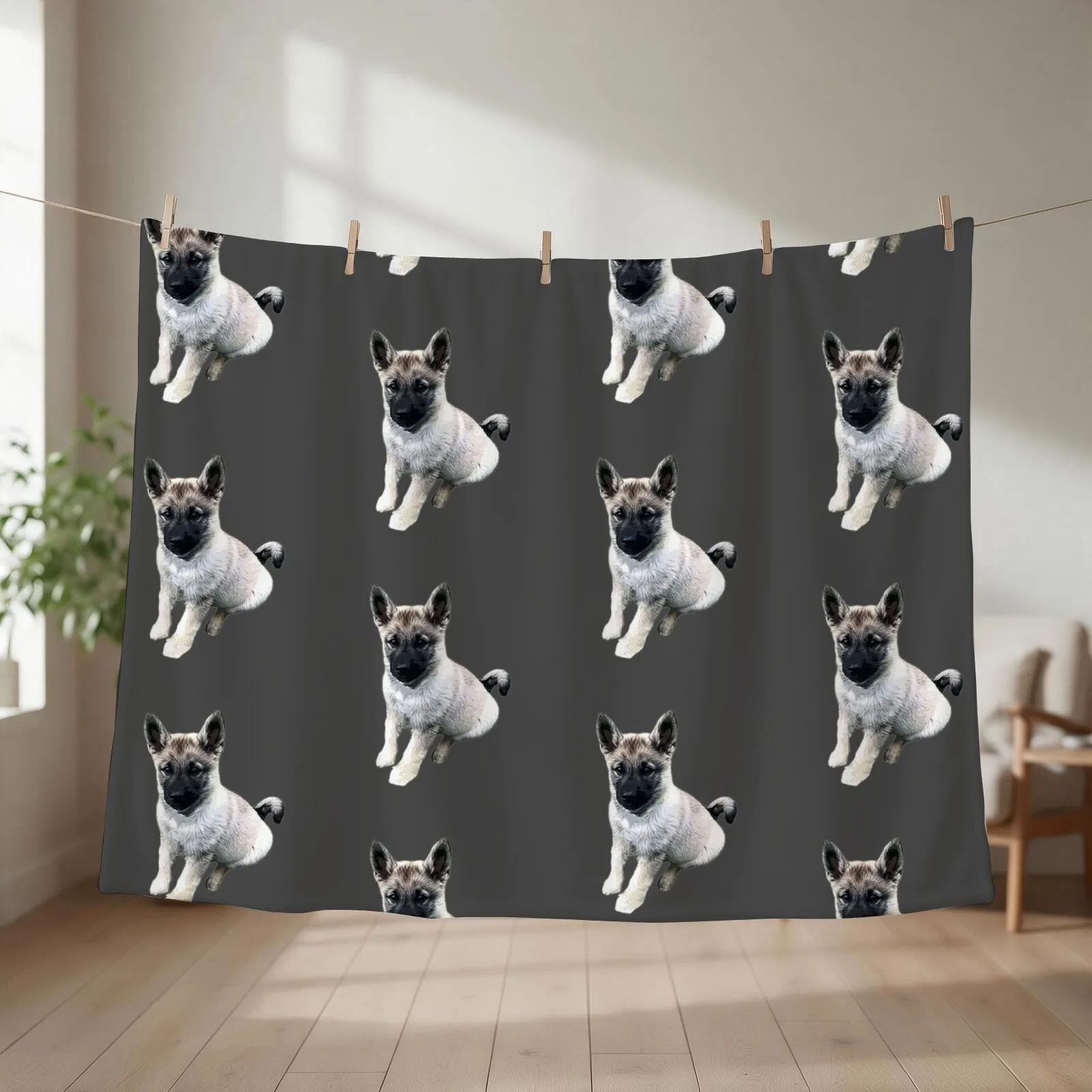 Norwegian Elkhound Puppy Throw Blanket couch cozy soft plush fuzzy picnic outdoor blanket