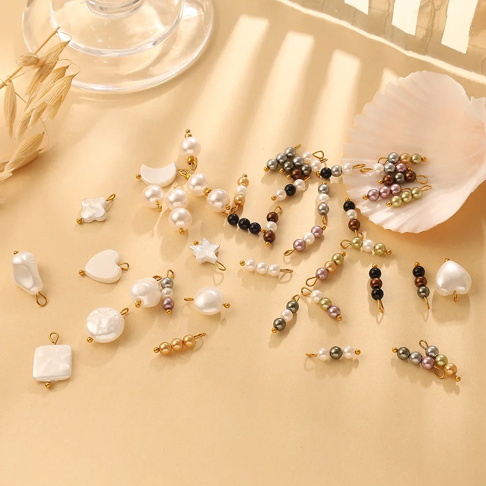 Yori 2Pcs Vintage Niche Star Moon Shaped Faux Pearl Pendant DIY Bracelet Necklaces Jewelry Making Accessaries Charms Findings