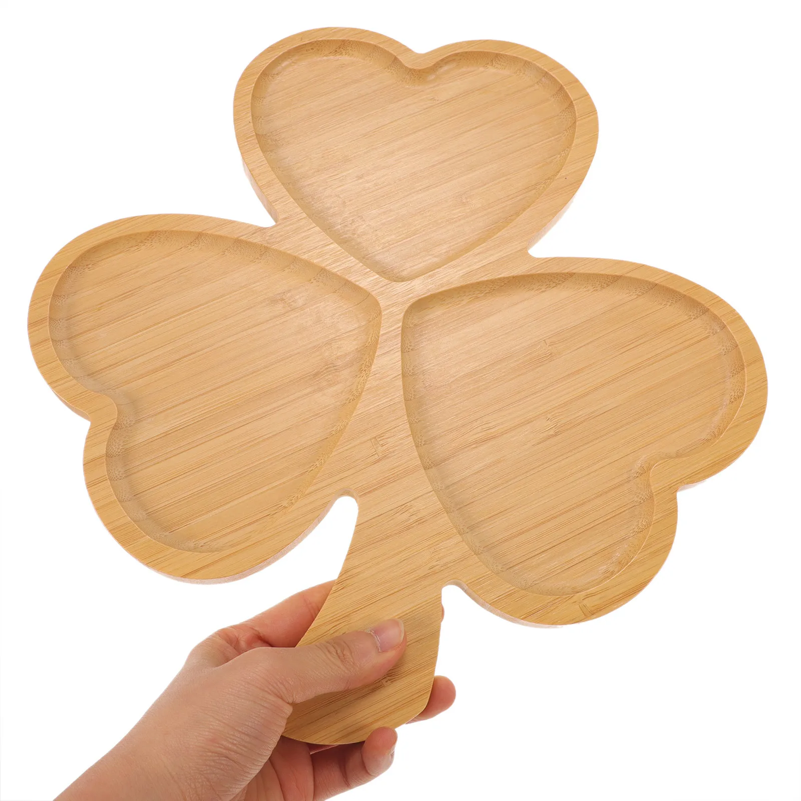 

Bamboo Three-Compartment Shamrock Tray Leaf Shaped Fruit Dessert Snack Plate Serving Tray Decorative Dessert Displaying Holder
