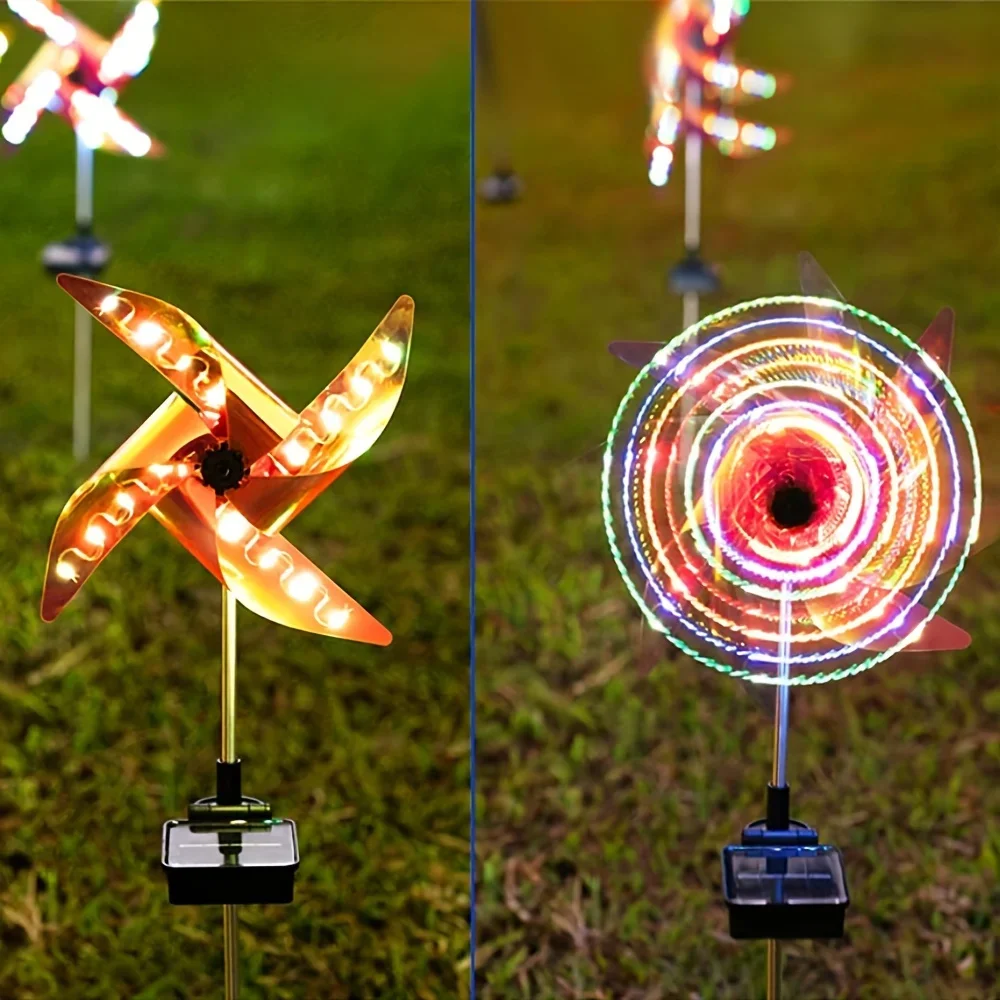 

2Pack Solar Windmill Garden Lights, Lawn Windmill Lights, Solar Windspinner Lights With 32 LED Four Color Lights