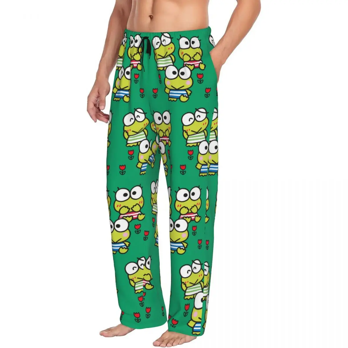 Custom Print Men's Keroppi Pajama Pants Cartoon Cute Sleepwear Sleep Lounge Bottoms with Pockets