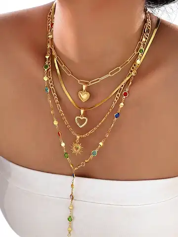 1 Piece/3 Piece/4 Piece Set of Elegant Vintage Bohemian Minimalist Women's Faux Pearl Heart Pendant Y-Shaped Long Necklace Set Suitable for Women's Daily Wear, Parties, Dates, Weddings, Vacations, Multi-Layered Stacking, Exquisite Necklace, 2025 New Necklace Model