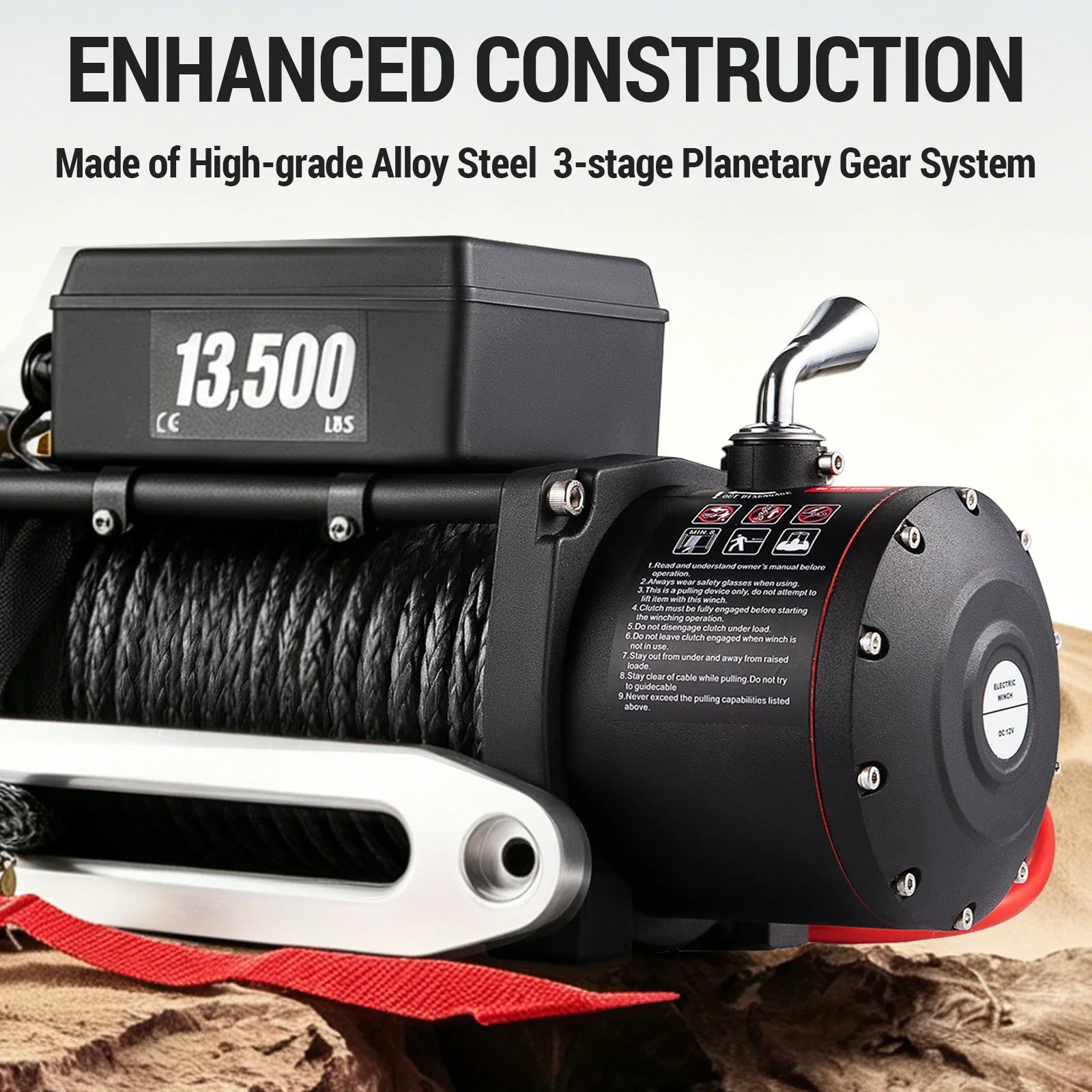 SIHAO 13500LBS Heavy Duty Electric Truck Winch with 27M Synthetic Rope, Capstan Structure Recovery Winch for Off-Road SUV Vehicle Towing and Emergency Rescue 8
