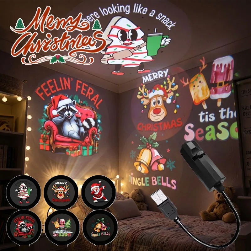 1-4PCS USB LED Projection Night Light ABS Material for Halloween or Christmas Bedroom Coffee Shop Wall Atmosphere Lamp