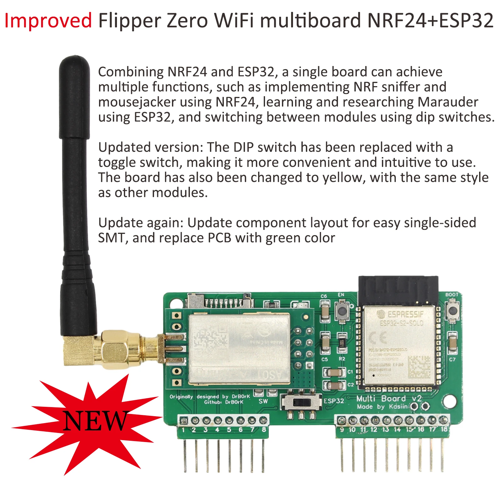 Flipper Zero 3 in-1 WiFi Multiboard NRF24+ESP32+High Gain CC1101/Ethernet/GPS 1.0/GPIO/ESP8266/Lightmeter/Air Mouse Module