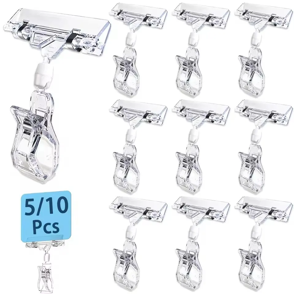 Soporte de etiqueta de precio, Clips transparentes para exhibición de mercancías, Clips de etiqueta de nombre, Clips de precio giratorios para tienda de suministros de supermercados, 10 Uds.