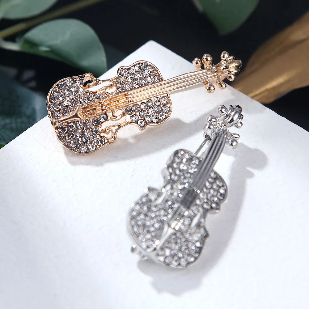 SKEDS New Arrival Creative Violin Crystal Badges Pin For Women  Fashion Exquisite Elegant Musical Instrument Brooches