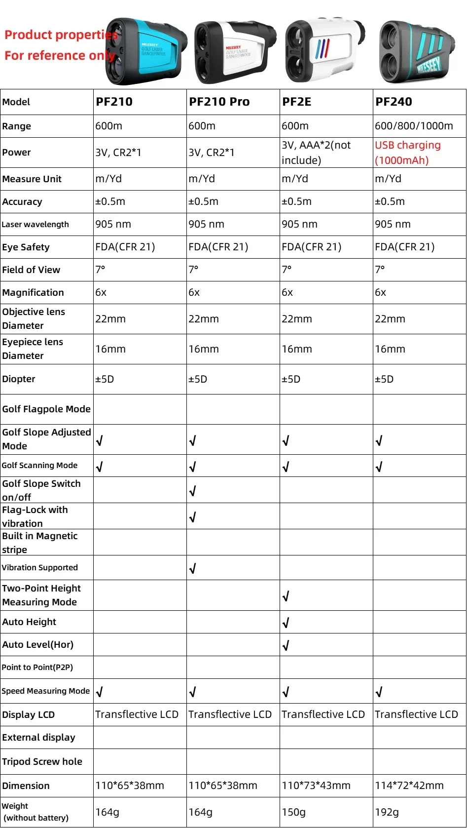PF210 PF2E PF240 جولف ليزر Rangefinder تلسكوب قياس 600 متر/ساحة مقياس مسافات 6X أحادي العين للصيد الرياضي