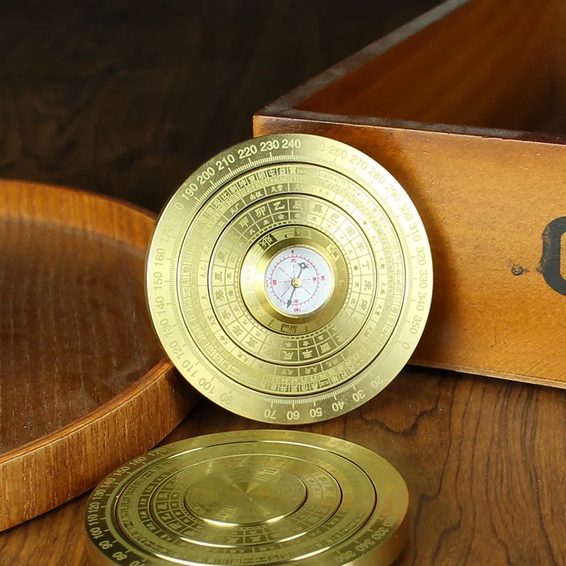 Brass Eight Trigrams Spinning Top Metal Craft Outdoor Survival Pure Copper Compass Ornament Wholesale