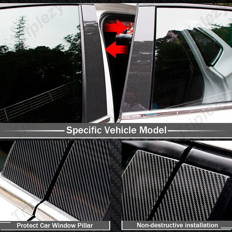 4Pcs Glossy Black/Carbon Fiber/Chrome Car Door B C Pillar Post Cover Trim For Chevrolet Aveo Sonic Hatchback T300 2012-2020