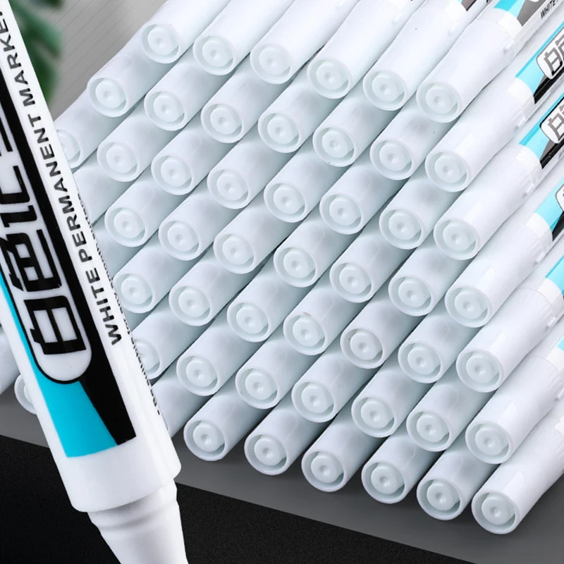 1PC For Metal Long Head Marker Pens Oily Waterproof Plastic Large Capacity White Marker Pen Stationery 0.7/1.0/2.5mm