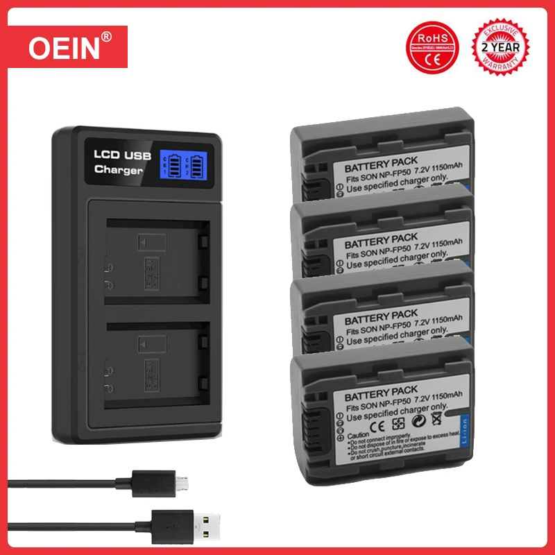 4Pcs NP-FP50 Battery + Charger for Sony DCR-HC30 70E 80E NP-FP30 NP-FP60 NP-FP70 30 30E 32 32E 35 35E 39 39E 40 40E 42 42E